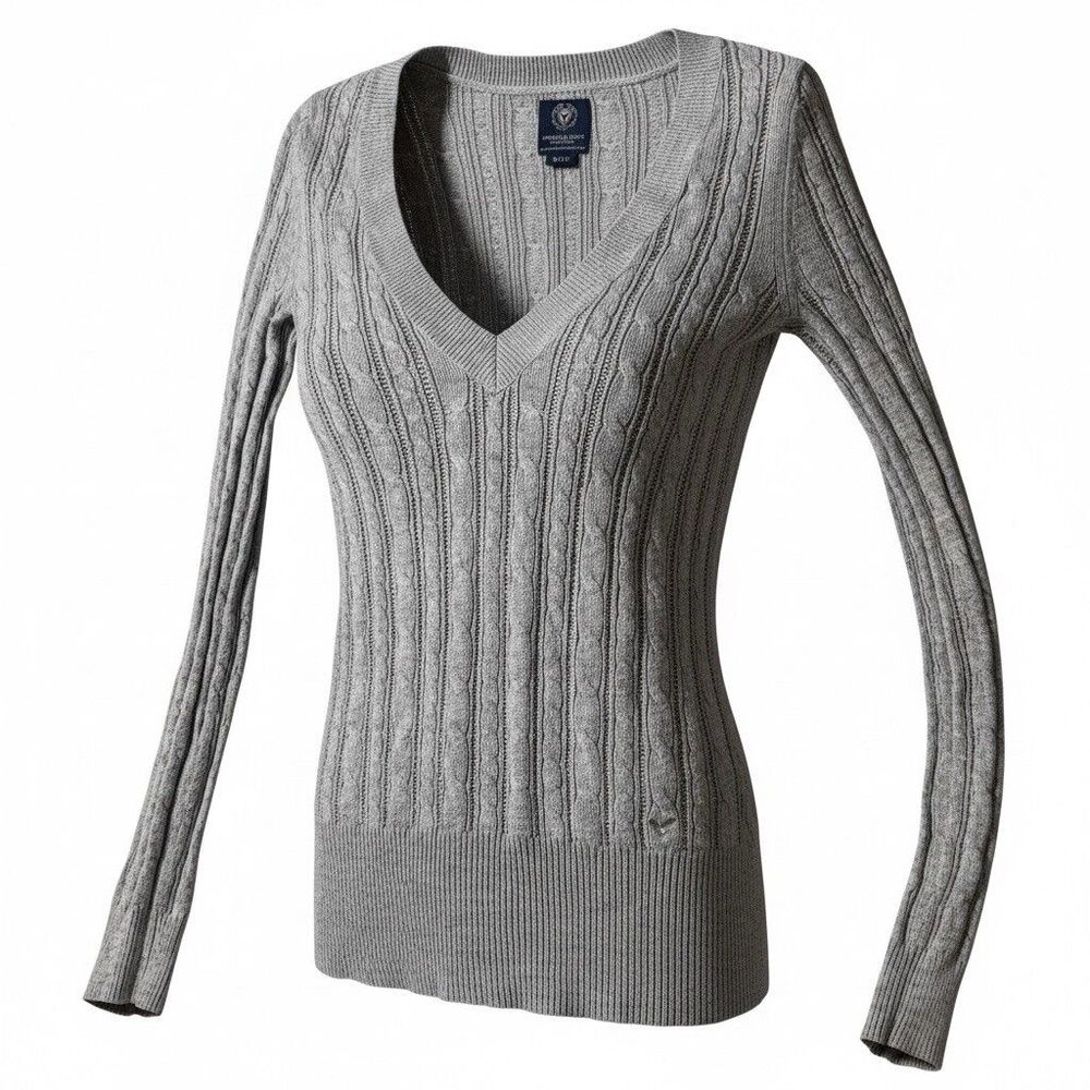 AMERICAN EAGLE V-Neck Pullover Gray Knit Sweater Women's Size L
